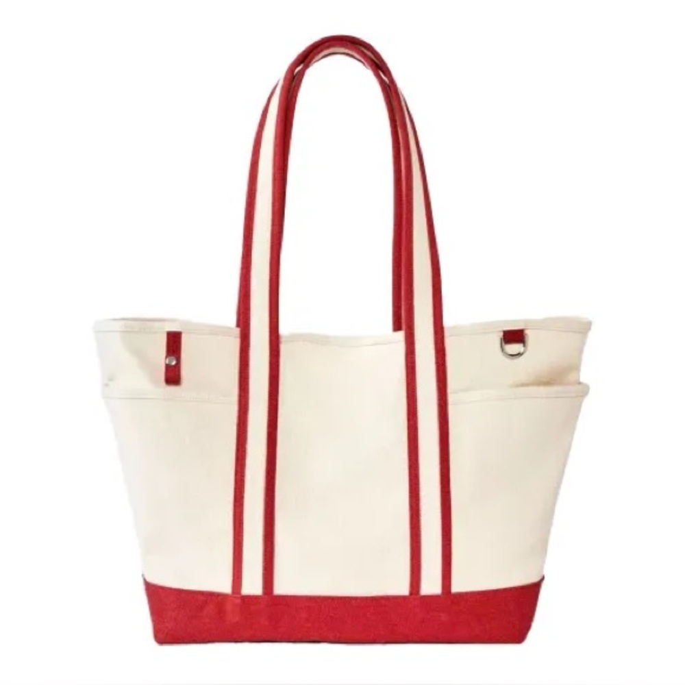 Classic Canvas Tote – Cream & Red | Katie Holmes Inspired Preppy Everyday Bag